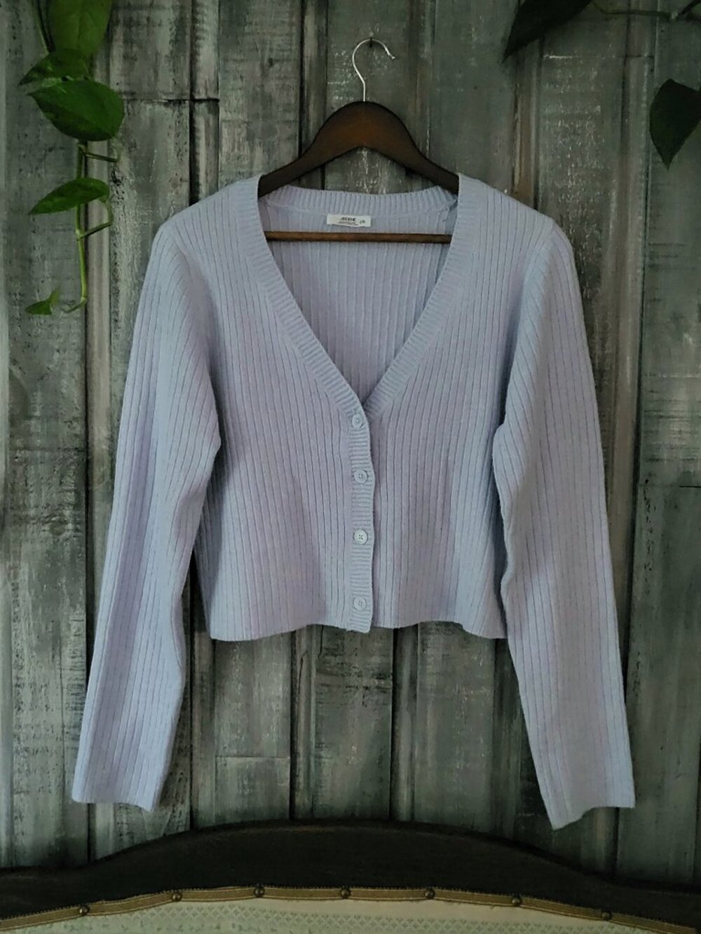 Ribbed Cropped Knit Cardigan Sweater Large Pastel Blue - New Never Worn